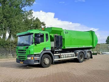 Vuilniswagen, Scania, P280 6x2 opbouw Haller zijlader