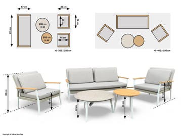 Tuinset Sandro inclusief 2 tafeltjes | Aluminium Frame Wit, Ophalen of Verzenden, Nieuw, 4 zitplaatsen
