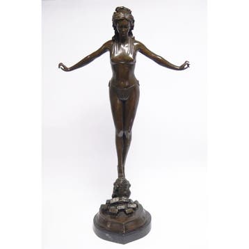 BRONZEN BEELD VAN EEN VROUW IN BIKINI (Beeldjes - Decoratie), Verzenden, Nieuw