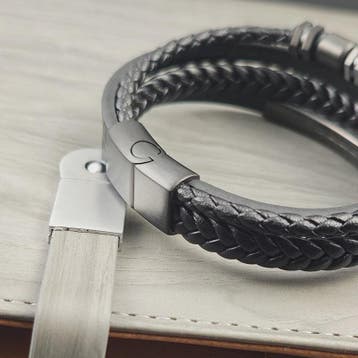 Luxe Heren Armband van Gevlochten Leer met Magnetische Sluit, Verzenden, Nieuw