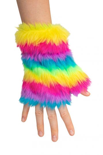 KIMU® Vingerloze Handschoenen Regenboog Bont Handschoen Zond, Ophalen of Verzenden, Nieuw, Feestartikel, Carnaval