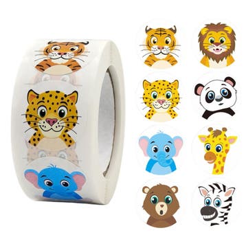500 Stickers Op Rol - 2.5cm - Dierentuin Dieren -, Diversen, Verzenden, Nieuw