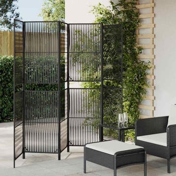 vidaXL Kamerscherm 6 panelen poly rattan zwart, Huis en Inrichting, Verzenden, Nieuw