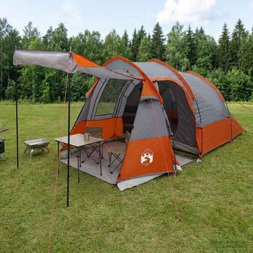 vidaXL Tunneltent Grijs en Oranje 390 x 215 x 152 cm, Caravans en Kamperen, Tenten, Verzenden, Nieuw, Tot en met 2
