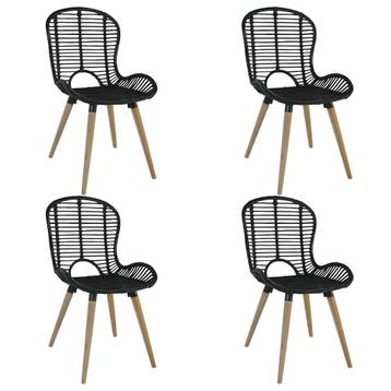 Vintage Stoelen Rattan 4x - Zwart | Laatste Stuk!, Zwart, Ophalen of Verzenden, Zo goed als nieuw, Vier