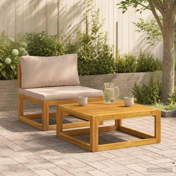 vidaXL Modulaire bankset met kussens 2 st Massief Acaciahout, Tuin en Terras, Verzenden, Nieuw, 2 zitplaatsen