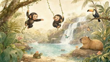 Jungle fotobehang kinderkamer – apen bij de waterval, Huis en Inrichting, Verzenden, Fotobehang
