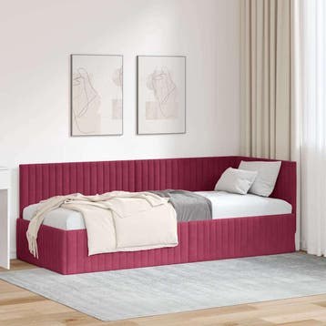 vidaXL Hoekbedframe Wijnrood 80 x 200 cm Fluweel, Eenpersoons, Verzenden, Nieuw, Stof