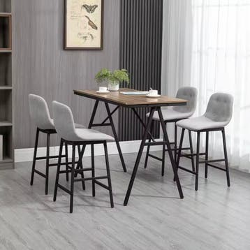 Nieuw: Bartafelset 5-delig met 4 krukken - Lichtgrijs Beige, Verzenden, Nieuw, Inclusief barstoelen