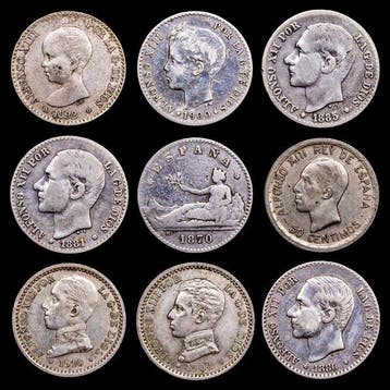 Spanje. Alfonso XIII. 50 centimos 1870 y 1926 - Madrid