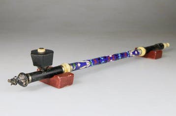 Opiumpijp Chinees in cloisonné - porseleinen kom - Brons,