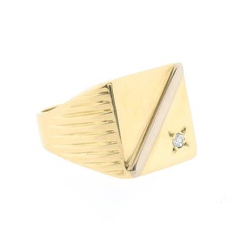Vintage gouden zegelring met diamant 0,05 ct., Gebruikt, 20 of groter, Heer, Ophalen of Verzenden