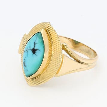 Ring - 18 karaat Geel goud Turquoise, Nieuw