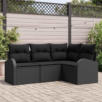 vidaXL Tuin Sofa Set 4 pcs Zwart poly rattan, Verzenden, Nieuw, Rotan, 4 zitplaatsen