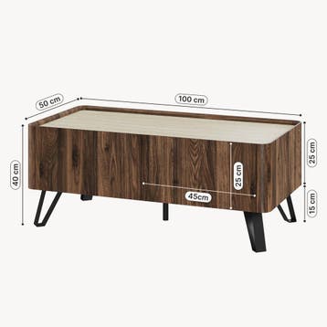 Salontafel Trorlon 100x50x40 cm Notenhoutlook/Travertijn [en, Verzenden, Nieuw