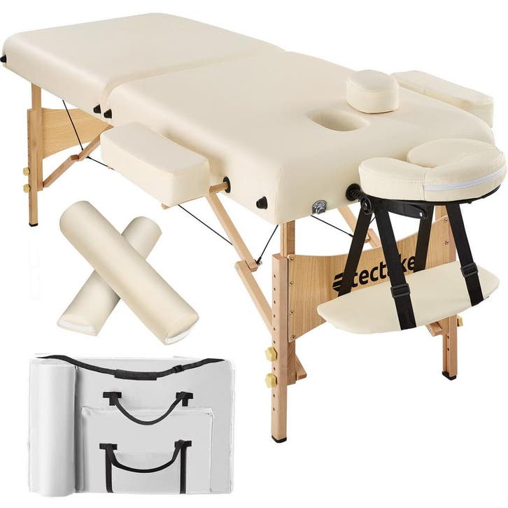 Massagetafel-set met 2 zones, 7,5cm matras en houten frame -, Sport en Fitness, Massageproducten, Verzenden