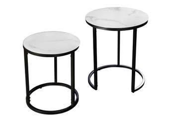 Bijzettafel ELEGANCE Ø 50-60cm rond set van 2 marmerlook wit, Huis en Inrichting, Ophalen of Verzenden, Nieuw