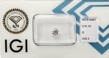 1 pcs Diamant (Natuurlijk) - 0.51 ct - Rond - D (kleurloos), Nieuw
