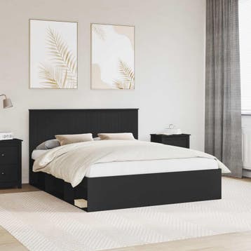 vidaXL Bedframe met hoofdeinde Zwart 160 x 200 cm Massief, Verzenden, Nieuw, Zwart, Hout