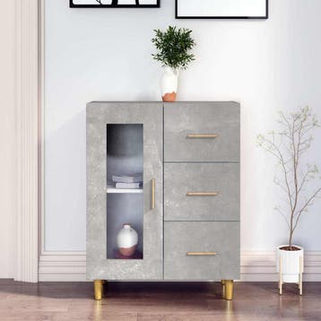 vidaXL Dressoir 69,5x34x90 cm bewerkt hout betongrijs, Verzenden, Nieuw, Overige houtsoorten, Minder dan 50 cm