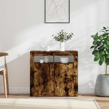 vidaXL Dressoir met LED-verlichting 80x35x75 cm bruin eiken, Verzenden, Nieuw, 50 tot 100 cm, 25 tot 50 cm