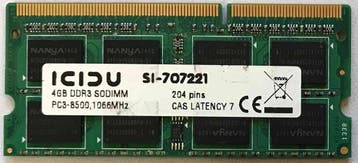 ICIDU SI-707221 – 4GB DDR3 SODIMM – 204-Pin – 1066 MHz –, Computers en Software, Ophalen of Verzenden, Nieuw