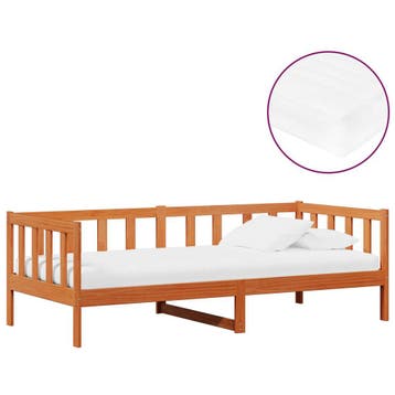 vidaXL Daybed met matras met hoofdeinde Waxbruin en wit 90 x, Verzenden, Nieuw, Bruin, Hout
