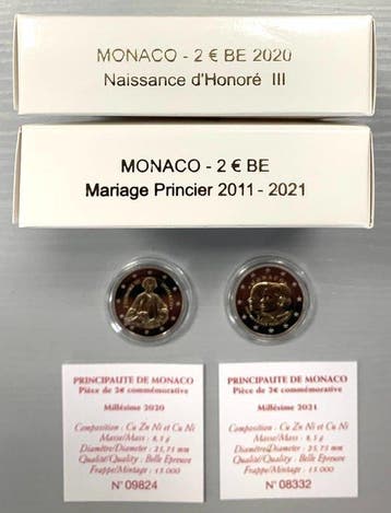 Monaco. 2 Euro 2020/2021 Honoré III + 10 Ans Mariage