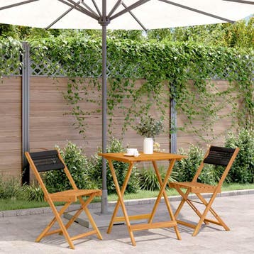 vidaXL 3-delige Bistroset polypropeen en massief hout zwart, Verzenden, Nieuw, Hardhout