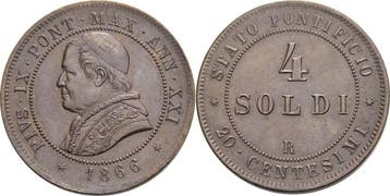 4 Soldi 1866, Italien-kirchenstaat/vatikanstadt Pius Ix 1..., Verzenden