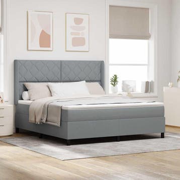 vidaXL LED Box Spring Bed met hoofdeinde Lichtgrijs 180 x, Verzenden, Nieuw, Stof