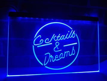 Cocktails & dreams en neon bord lamp verlichting cocktail  X, Verzenden, Nieuw