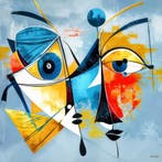 John Joseb Art glasschilderij man vrouw Picasso abstract, Verzenden, Nieuw, Schilderij, 50 tot 75 cm