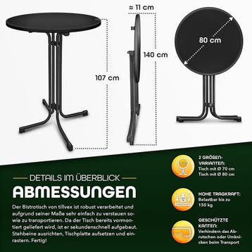 Statafel - Bartafel - Partytafel - 80 cm - Zwart - Tillvex®, Verzenden, Zo goed als nieuw