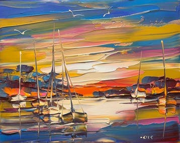 Janusz Kik (1956) - Vieux Bateaux Dans La Baie