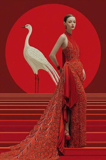 I_KONIQ - Total Red Woman and white Flamingo