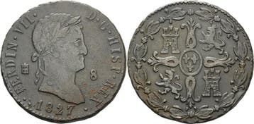 8 Maravedis 1827, Spanien Ferdinand Vii 1808-1833, Verzenden