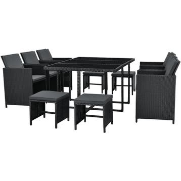 Polyrotan eetset - Baracoa XL - 11-delig - Zwart, Verzenden, Nieuw