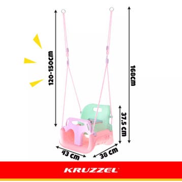 Kruzzel Meegroei babyschommel 3-in-1 pastel roze turquois..., Ophalen of Verzenden, Nieuw