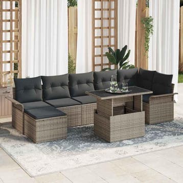 vidaXL Tuin Sofa Set 8 st Grijs Poly riet, Verzenden, Nieuw, Rotan, 8 zitplaatsen