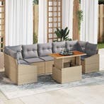 vidaXL Tuin Eetset met kussen 8 pcs Beige en Grijs, Verzenden, Nieuw, Rotan, 8 zitplaatsen