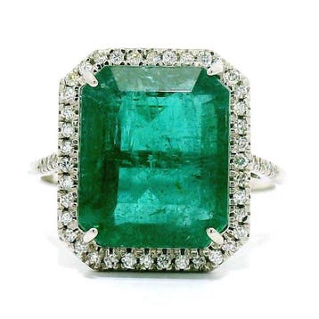 Ring Platina - 7.08ct. tw. Smaragd - Diamant, Nieuw