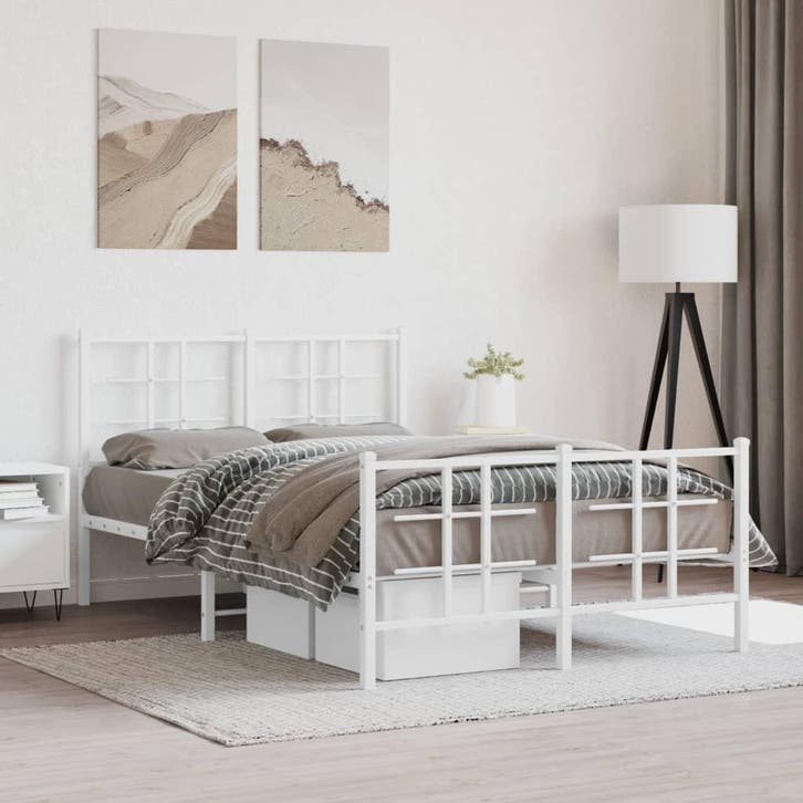 vidaXL Bedframe met hoofd- en voeteneinde metaal wit 120x200, Huis en Inrichting, Slaapkamer | Bedden, 120 cm, 200 cm, Wit, Twijfelaar