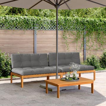 vidaXL Tuinmiddenbanken 2 st pallet met kussens massief, Verzenden, Nieuw, Hardhout