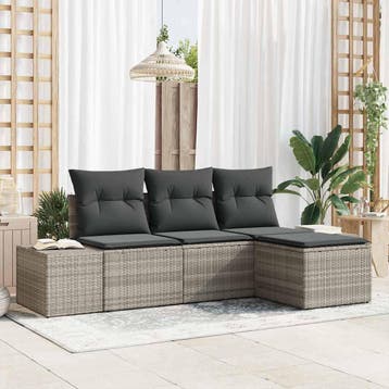 vidaXL Tuin Sofa Set 4 st Lichtgrijs poly rattan, Tuin en Terras, Tuinsets en Loungesets, Verzenden, Nieuw, Rotan, 4 zitplaatsen