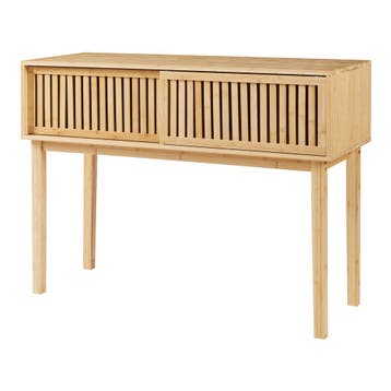 Consoletafel Ypäjä bamboe 110x39x80,5 cm naturel [en.casa], Tuin en Terras, Verzenden, Nieuw