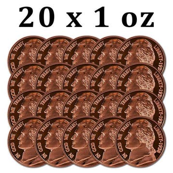Verenigde Staten. 20 x 1 oz Jefferson Nickel 999 Fine Copper