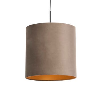 Hanglamp met velours kap taupe met goud 40 cm - Combi, Verzenden, Nieuw, Country-rustic