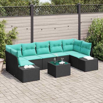 vidaXL Tuin Sofa Set 8 st Zwart en Turquoise poly rattan, Verzenden, Nieuw, Rotan, 8 zitplaatsen