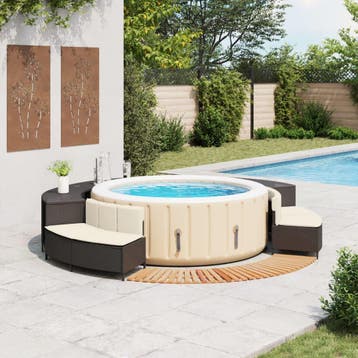 vidaXL Hottub-ombouw poly rattan en massief acaciahout zwart, Verzenden, Nieuw
